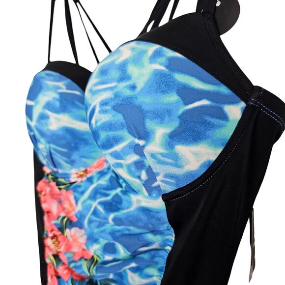 Torrid Swimsuit One Piece Swimsuit Women 3X D-DD Blue Black Strappy Swimsuit NEW - Picture 4 of 11